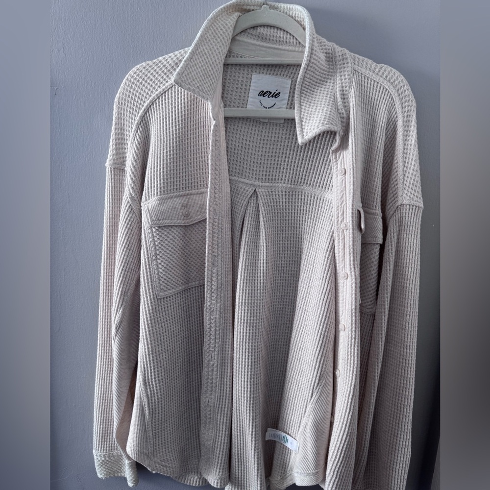 Aerie Light Tan Waffle Knit Cardigan